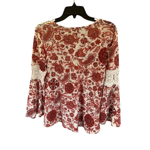 Style & Co Red Floral Long Sleeve Top Womens Size Petite S Casual Stretch Blouse - Picture 8 of 12